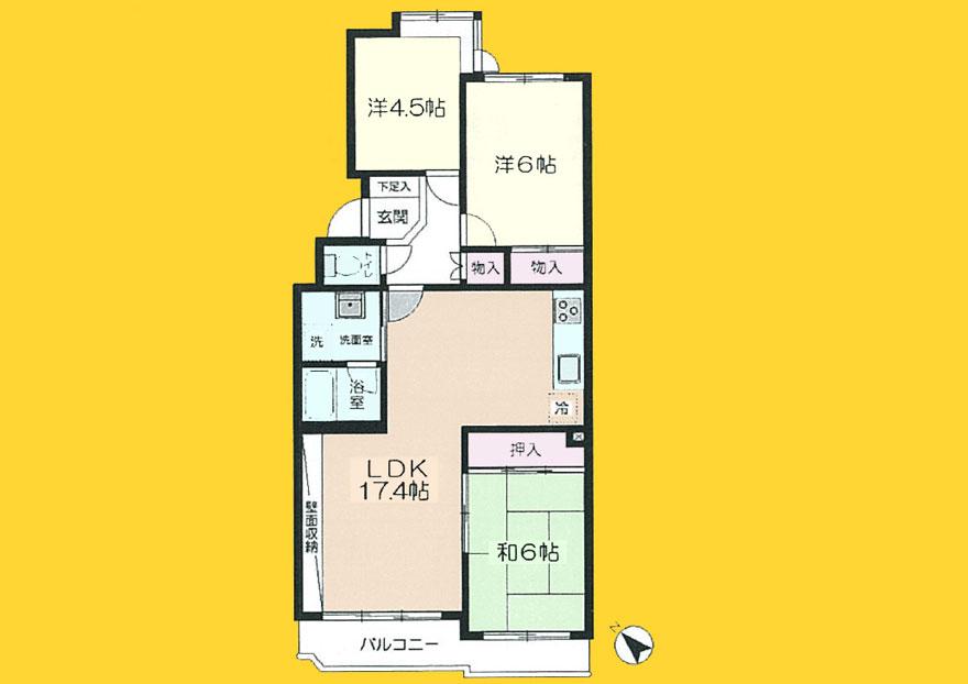Floor plan. 3LDK, Price 15 million yen, Occupied area 71.84 sq m