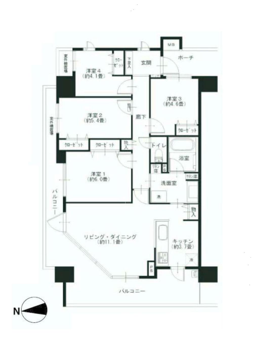 Floor plan. 4LDK, Price 35,900,000 yen, Occupied area 80.61 sq m , Balcony area 21.2 sq m