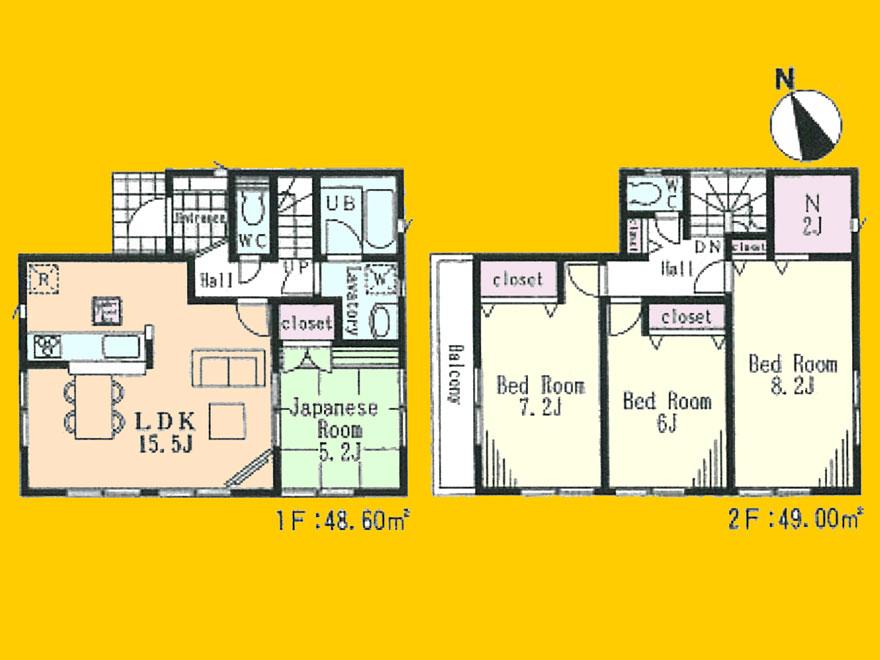 Floor plan. (3 Building), Price 30,800,000 yen, 4LDK+S, Land area 95.82 sq m , Building area 97.6 sq m
