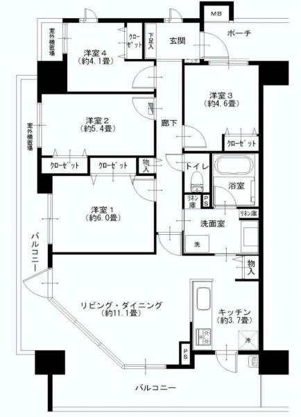 Floor plan. 4LDK, Price 35,900,000 yen, Occupied area 80.61 sq m , Balcony area 21.2 sq m