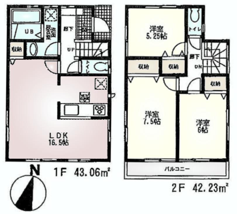 Floor plan. (1 Building), Price 37,800,000 yen, 3LDK, Land area 89.19 sq m , Building area 85.29 sq m