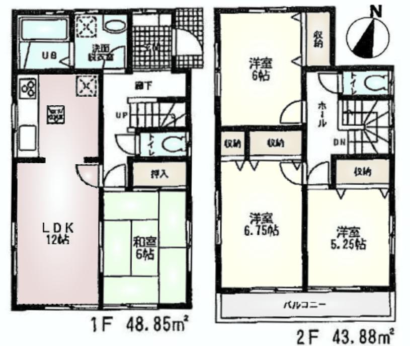 Floor plan. (Building 2), Price 35,800,000 yen, 4LDK, Land area 102.89 sq m , Building area 92.73 sq m
