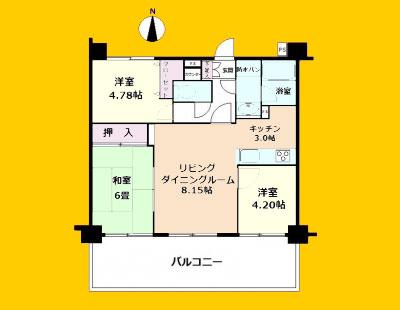 Floor plan. 3LDK, Price 18,800,000 yen, Occupied area 56.26 sq m , Balcony area 15.32 sq m