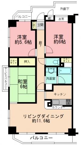Floor plan. 3LDK, Price 24.5 million yen, Footprint 71.5 sq m , Balcony area 10.85 sq m