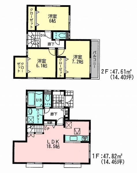 Floor plan. 28.8 million yen, 3LDK, Land area 148.27 sq m , Building area 95.43 sq m