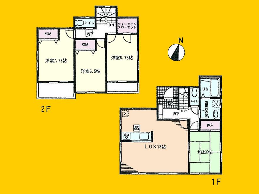 Floor plan. (1 Building), Price 37,800,000 yen, 4LDK, Land area 166.3 sq m , Building area 105.57 sq m