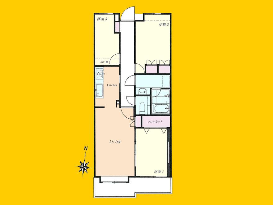 Floor plan. 3LDK, Price 21.9 million yen, Occupied area 66.51 sq m , Balcony area 7.2 sq m