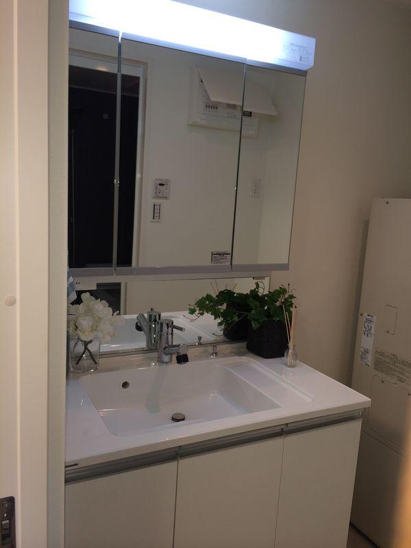 Wash basin, toilet. Independent wash basin mirror and easy-to-use large