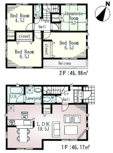 Floor plan. (4 Building), Price 35,800,000 yen, 4LDK, Land area 204.15 sq m , Building area 93.15 sq m