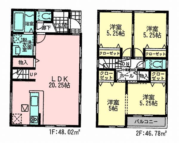 Floor plan. 42,800,000 yen, 4LDK, Land area 98.33 sq m , Building area 93.56 sq m