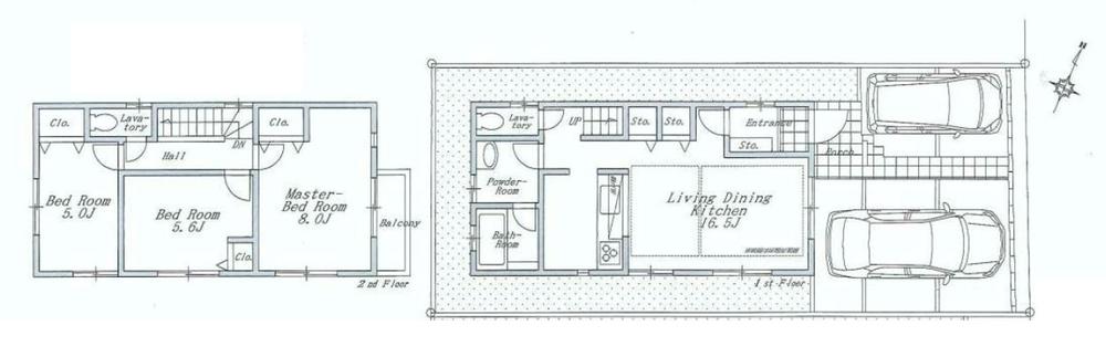 Floor plan. (Building 2), Price 33,500,000 yen, 3LDK, Land area 107.08 sq m , Building area 82.8 sq m
