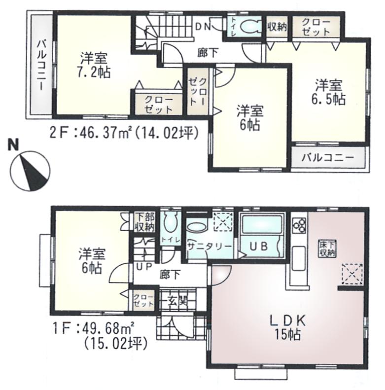 Floor plan. (1 Building), Price 35,800,000 yen, 4LDK, Land area 135.53 sq m , Building area 96.05 sq m