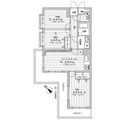 Floor plan. 3DK, Price 18,990,000 yen, Occupied area 58.02 sq m , Balcony area 16.04 sq m