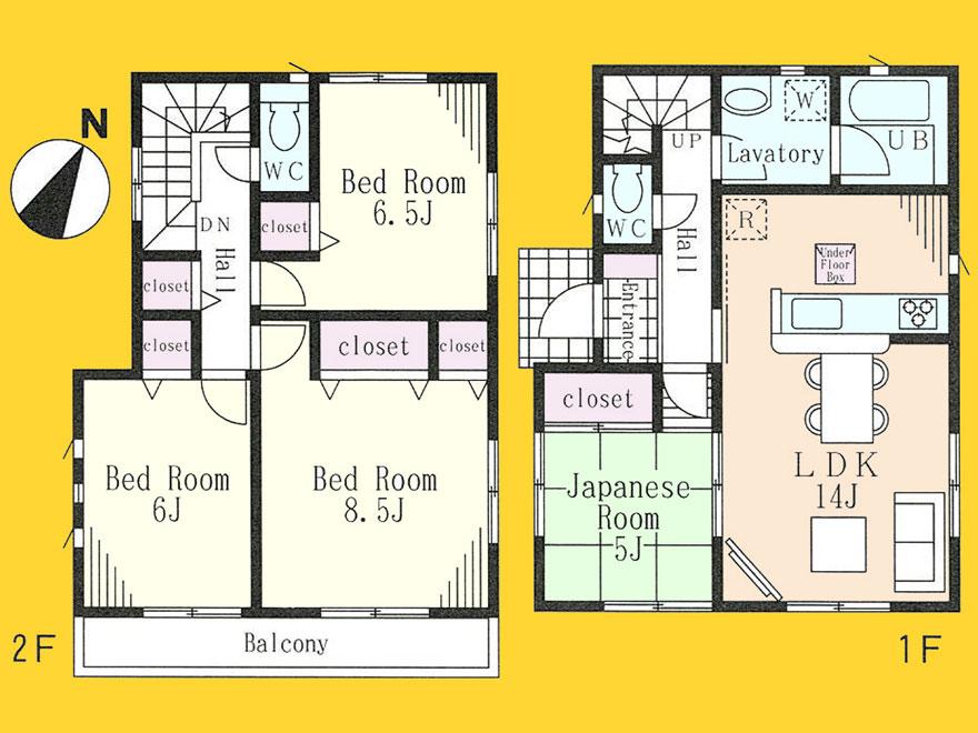 Floor plan. (1 Building), Price 37,800,000 yen, 4LDK, Land area 134.62 sq m , Building area 93.15 sq m