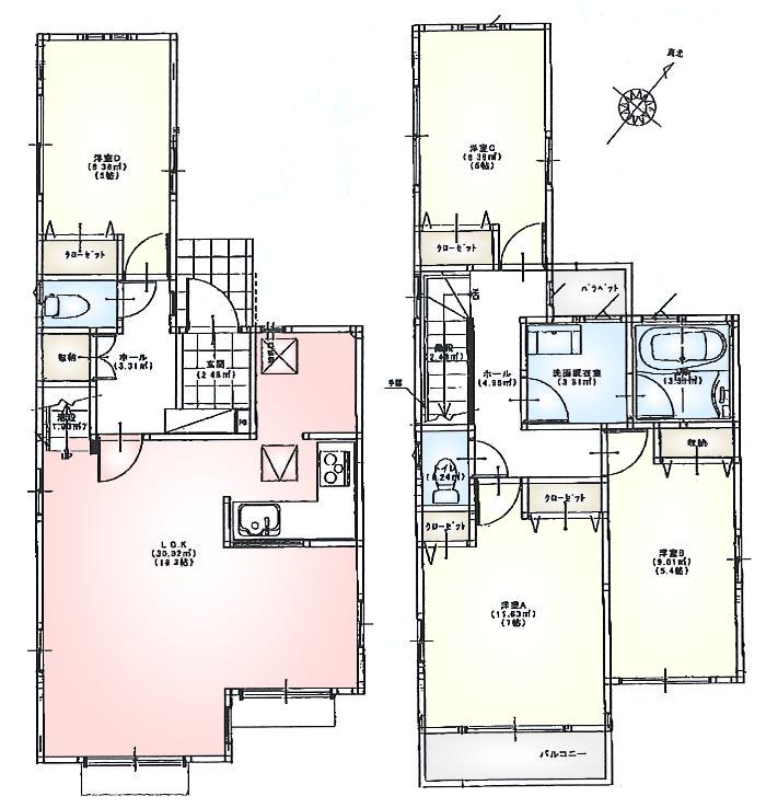 Floor plan. (15 2 Building), Price 33,300,000 yen, 4LDK, Land area 97.91 sq m , Building area 96.01 sq m