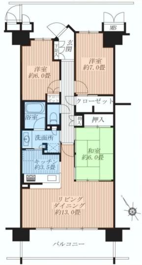 Floor plan. 3LDK, Price 23.5 million yen, Occupied area 81.14 sq m , Balcony area 12.6 sq m