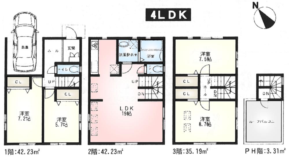 Floor plan. (3), Price 37,800,000 yen, 4LDK, Land area 70.45 sq m , Building area 119.09 sq m