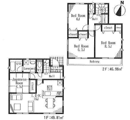 Floor plan. 36,800,000 yen, 4LDK, Land area 186.37 sq m , Building area 96.79 sq m