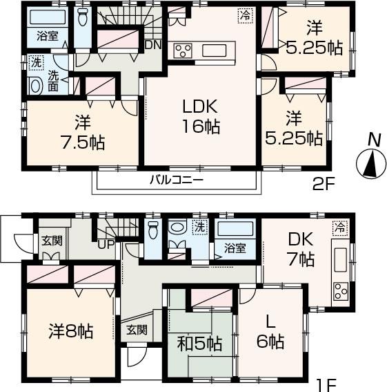 Building plan example (floor plan). 2 family house reference plan