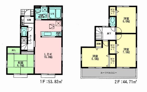 Floor plan. 34,500,000 yen, 4LDK, Land area 135.3 sq m , Building area 98.53 sq m