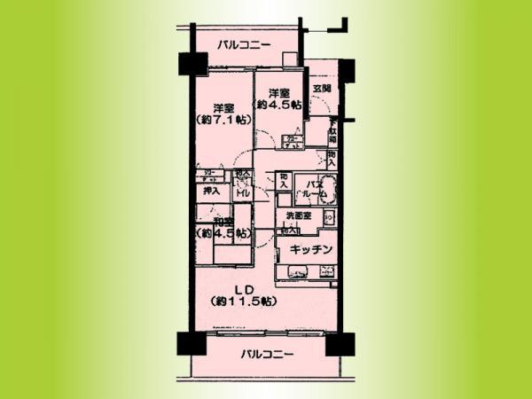 Floor plan. 3LDK, Price 34,800,000 yen, Occupied area 71.04 sq m , Balcony area 20.88 sq m