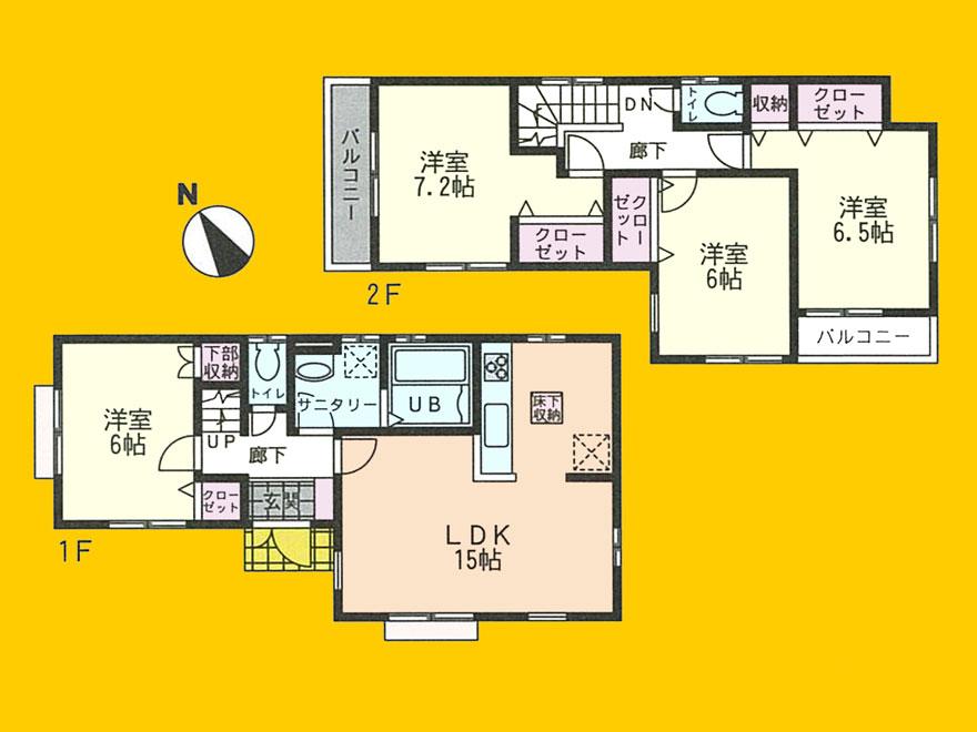 Floor plan. (1 Building), Price 35,800,000 yen, 4LDK, Land area 135.53 sq m , Building area 96.05 sq m