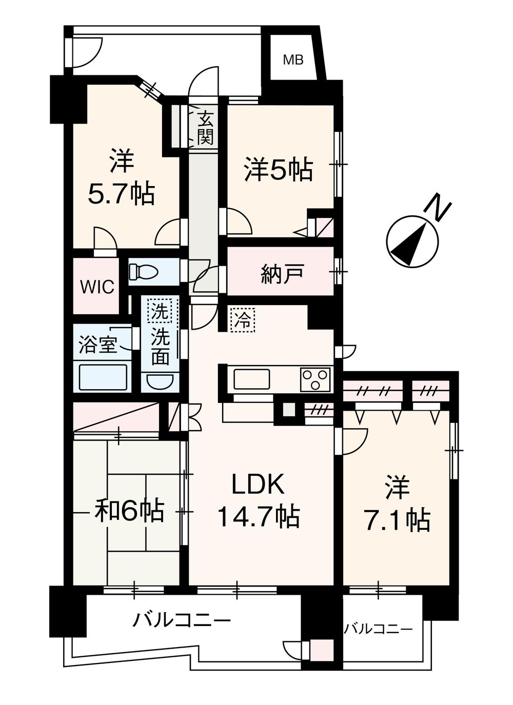 Floor plan. 4LDK + S (storeroom), Price 48,800,000 yen, Occupied area 86.51 sq m , There is a floor plan of the width on the balcony area 13.11 sq m southeast plane.