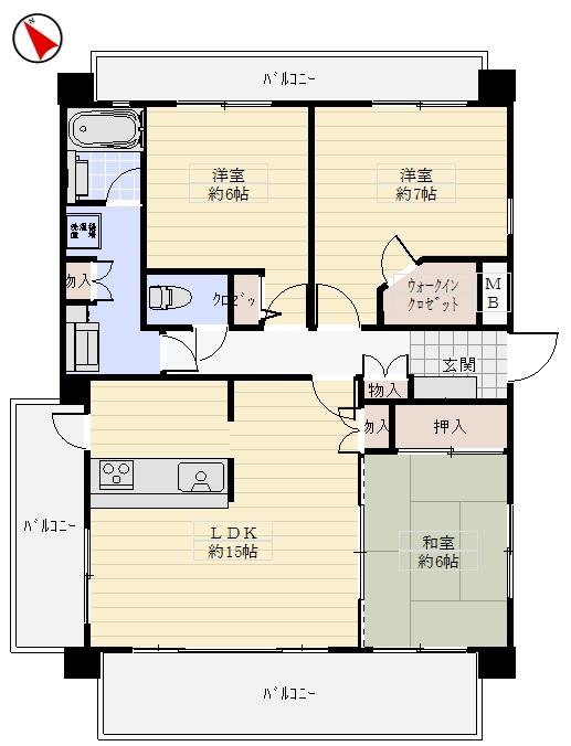 Floor plan. 3LDK, Price 36,800,000 yen, Occupied area 77.36 sq m , Balcony area 18.12 sq m