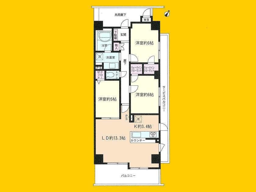 Floor plan. 3LDK, Price 27 million yen, Occupied area 75.49 sq m , Balcony area 10.55 sq m