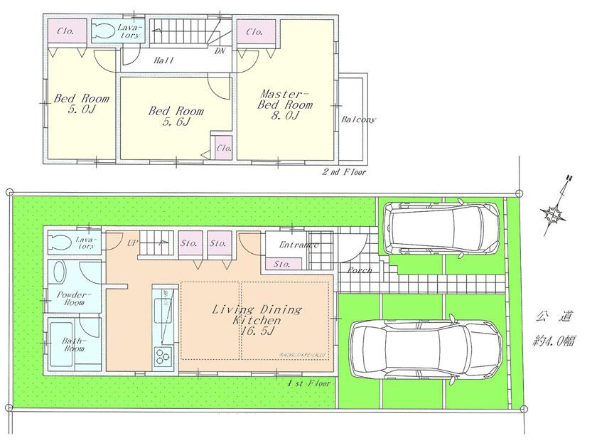 Floor plan. (Building 2), Price 33,500,000 yen, 3LDK, Land area 107.08 sq m , Building area 82.8 sq m