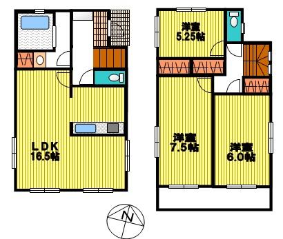Floor plan. (1 Building), Price 37,800,000 yen, 3LDK, Land area 89.19 sq m , Building area 85.29 sq m