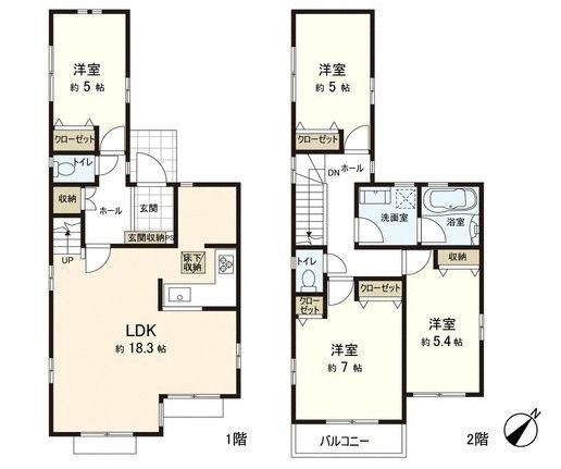 Floor plan. 33,300,000 yen, 4LDK, Land area 97.91 sq m , Building area 96.01 sq m