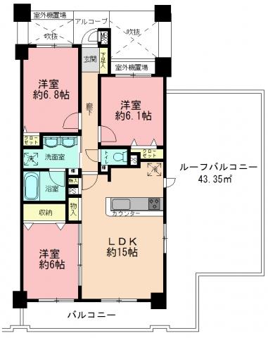 Floor plan. 3LDK, Price 28,900,000 yen, Occupied area 75.26 sq m , Balcony area 12.12 sq m