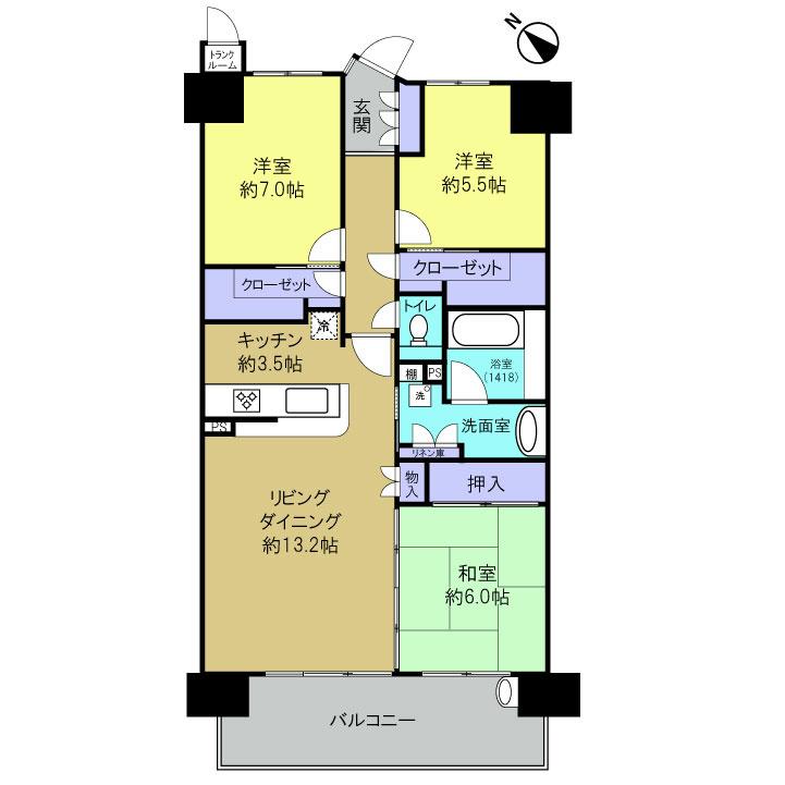 Floor plan. 3LDK, Price 24.5 million yen, Occupied area 81.85 sq m , Balcony area 12.8 sq m
