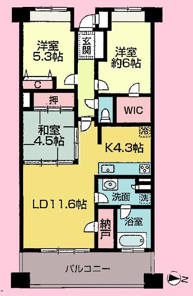 Floor plan. 3LDK, Price 30,800,000 yen, Occupied area 75.86 sq m , Balcony area 11.61 sq m