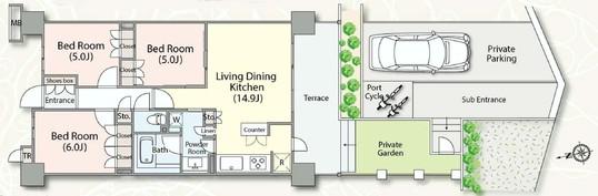 Floor plan. 3LDK, Price 27,800,000 yen, Occupied area 68.93 sq m , Balcony area 12.8 sq m