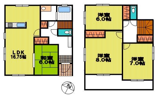 Floor plan. (1 Building), Price 37,800,000 yen, 4LDK, Land area 142.78 sq m , Building area 105.77 sq m