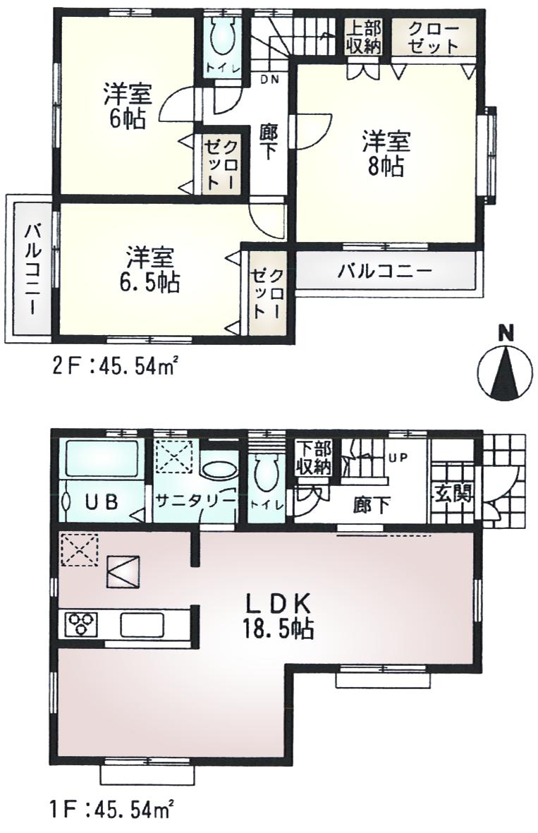 Floor plan. (Building 2), Price 33,800,000 yen, 3LDK, Land area 91.79 sq m , Building area 91.08 sq m