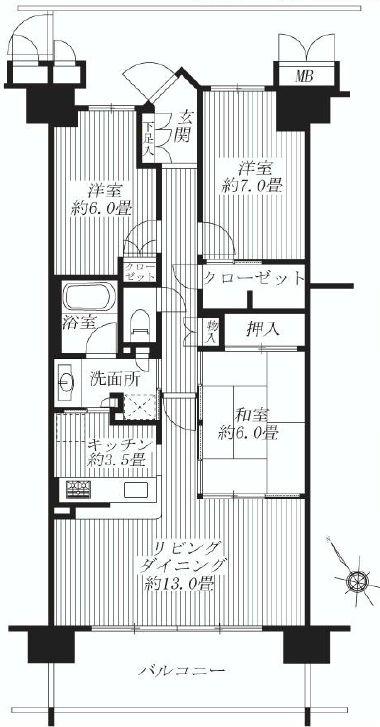 Floor plan. 3LDK, Price 23.5 million yen, Occupied area 81.14 sq m , Balcony area 12.6 sq m