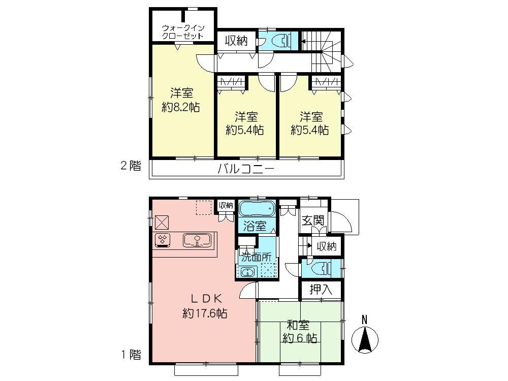 Floor plan. (Building 2), Price 41,800,000 yen, 4LDK, Land area 155.14 sq m , Building area 105.99 sq m