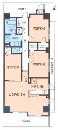 Floor plan. 3LDK, Price 27 million yen, Occupied area 75.49 sq m , Balcony area 10.55 sq m