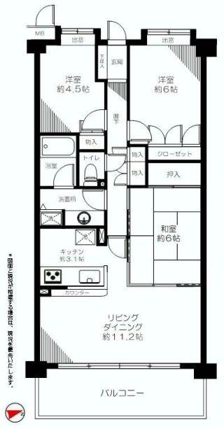 Floor plan. 3LDK, Price 27,800,000 yen, Footprint 69.3 sq m , Balcony area 11.58 sq m