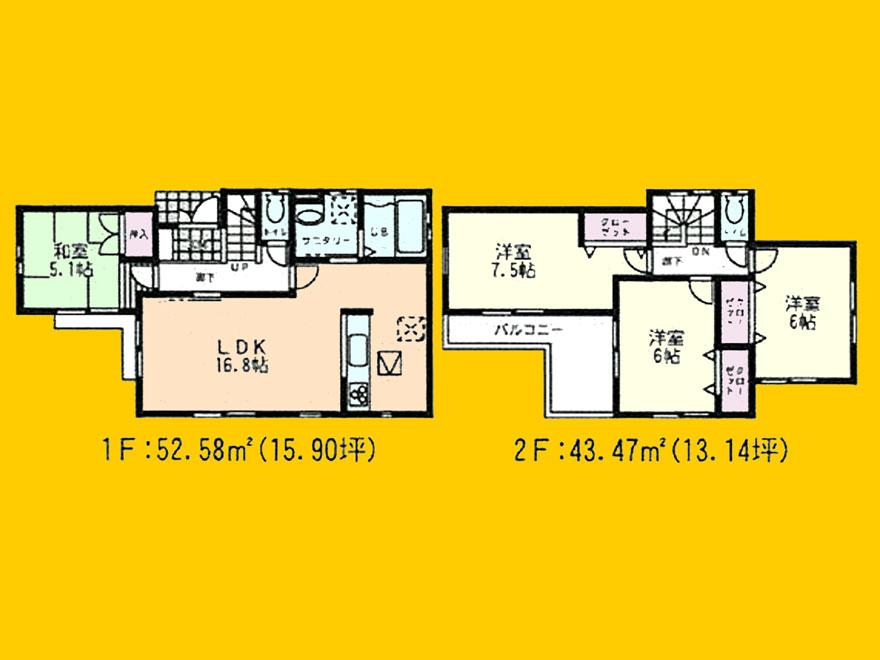 Floor plan. (3 Phase 2 Building), Price 39,800,000 yen, 4LDK, Land area 150.61 sq m , Building area 96.05 sq m