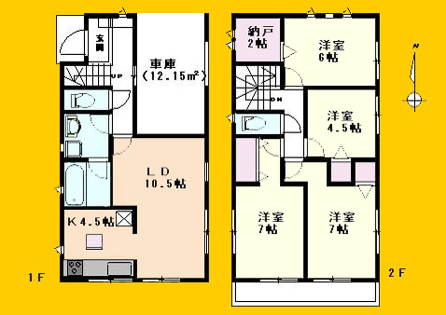 Floor plan. (3 Building), Price 32,800,000 yen, 4LDK, Land area 83.98 sq m , Building area 105.3 sq m