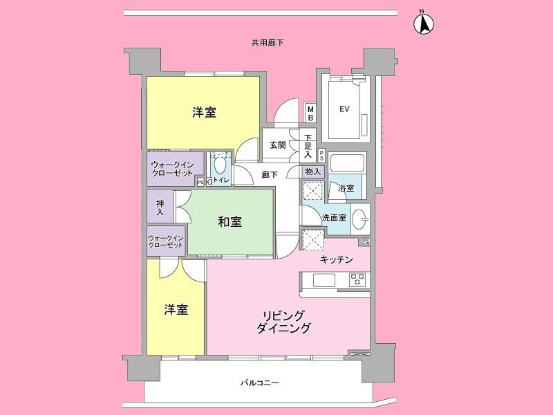 Floor plan. 3LDK, Price 35,800,000 yen, Occupied area 77.34 sq m , Balcony area 14.76 sq m