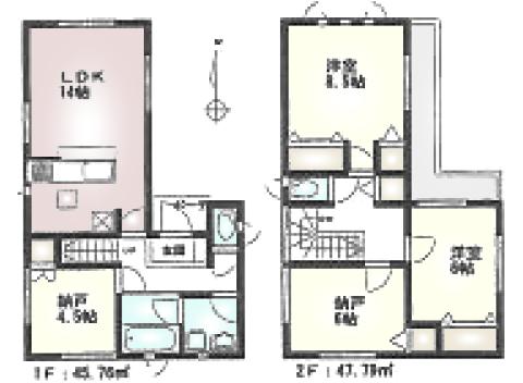 Floor plan. (Building 2), Price 32,800,000 yen, 2LDK+2S, Land area 86.01 sq m , Building area 93.55 sq m