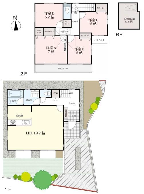 Floor plan. (1 ●), Price 55,800,000 yen, 4LDK, Land area 125.86 sq m , Building area 100.2 sq m
