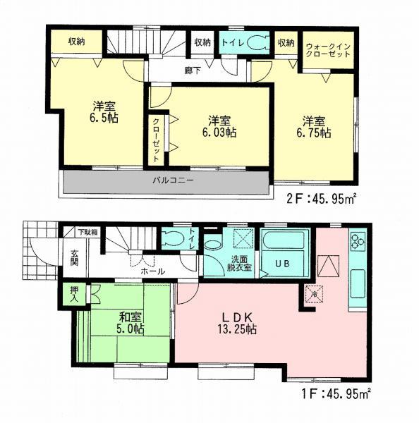 Floor plan. 31,800,000 yen, 4LDK, Land area 114.9 sq m , Building area 91.9 sq m Zenshitsuminami direction