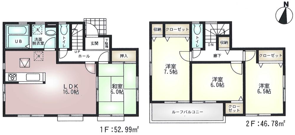 Floor plan. (Building 2 ・ All rooms 6 quires more), Price 43,800,000 yen, 4LDK, Land area 134.64 sq m , Building area 99.77 sq m