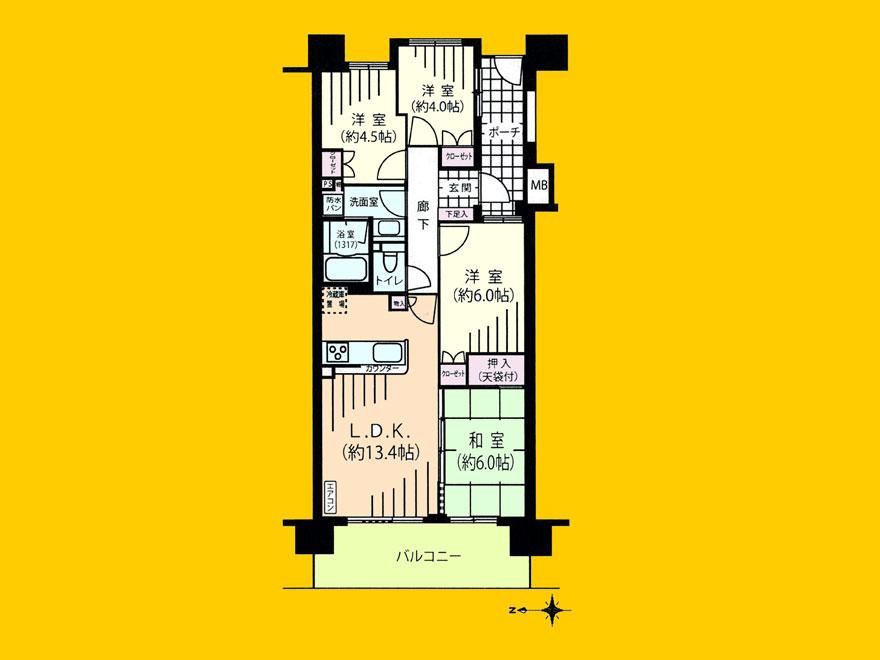 Floor plan. 4LDK, Price 25,800,000 yen, Footprint 71.8 sq m , Balcony area 12.2 sq m